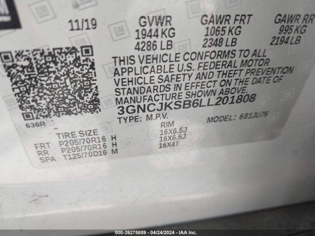 Photo 8 VIN: 3GNCJKSB6LL201808 - CHEVROLET TRAX 