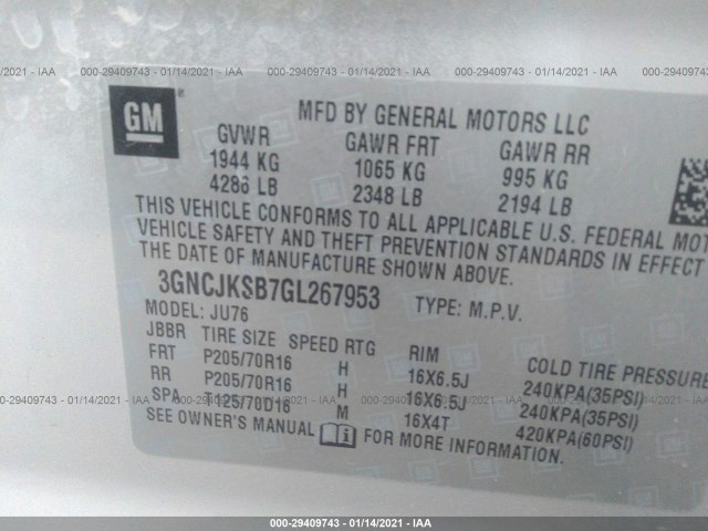 Photo 8 VIN: 3GNCJKSB7GL267953 - CHEVROLET TRAX 