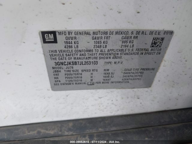 Photo 8 VIN: 3GNCJKSB7JL263103 - CHEVROLET TRAX 