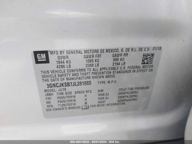 Photo 8 VIN: 3GNCJKSB7JL281665 - CHEVROLET TRAX 