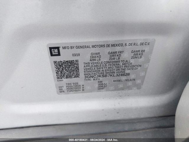 Photo 8 VIN: 3GNCJKSB7KL324628 - CHEVROLET TRAX 