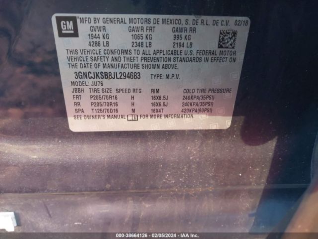 Photo 8 VIN: 3GNCJKSB8JL294683 - CHEVROLET TRAX 