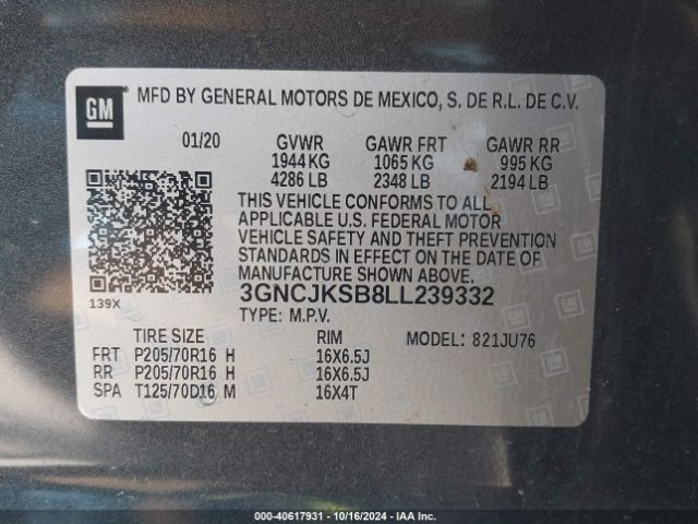 Photo 8 VIN: 3GNCJKSB8LL239332 - CHEVROLET TRAX 