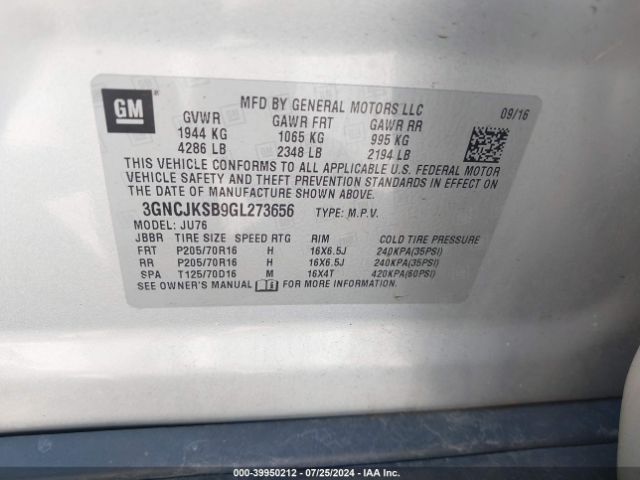 Photo 8 VIN: 3GNCJKSB9GL273656 - CHEVROLET TRAX 