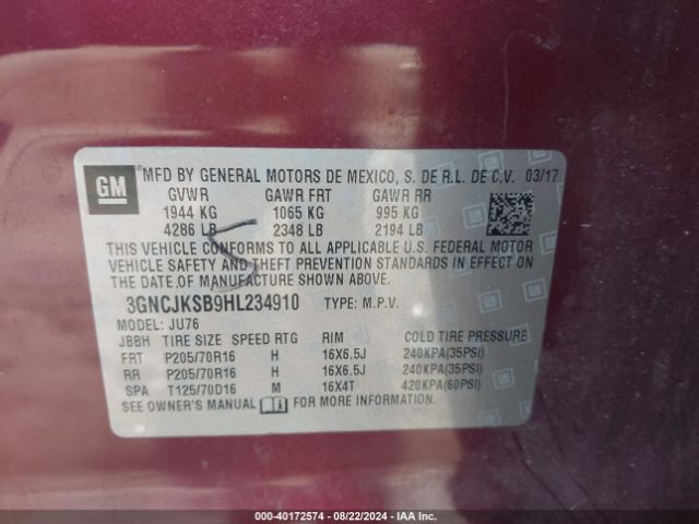 Photo 8 VIN: 3GNCJKSB9HL234910 - CHEVROLET TRAX 