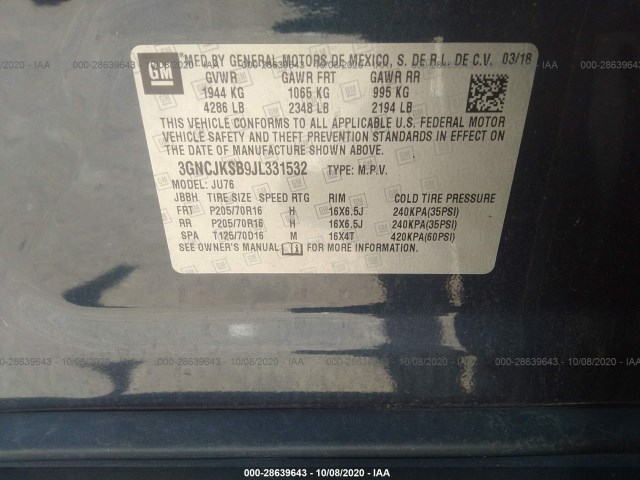 Photo 8 VIN: 3GNCJKSB9JL331532 - CHEVROLET TRAX 