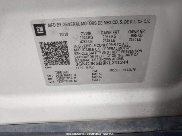 Photo 8 VIN: 3GNCJKSB9KL211344 - CHEVROLET TRAX 