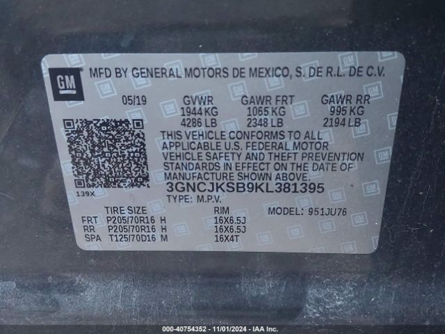 Photo 8 VIN: 3GNCJKSB9KL381395 - CHEVROLET TRAX 