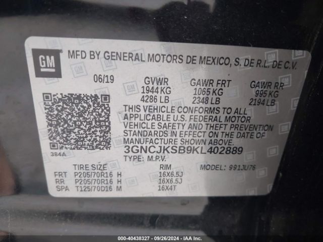 Photo 8 VIN: 3GNCJKSB9KL402889 - CHEVROLET TRAX 