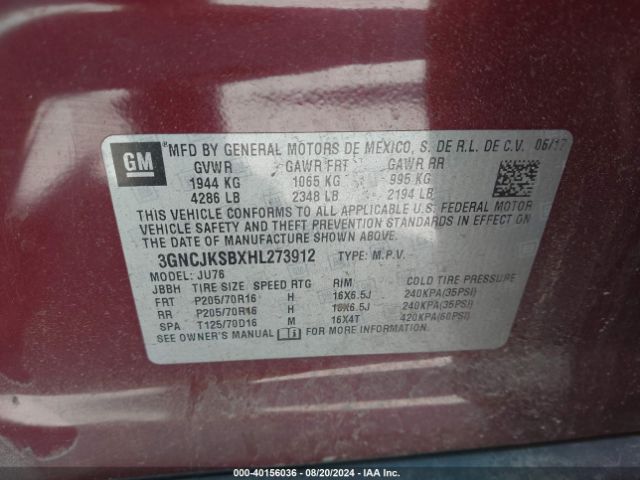 Photo 8 VIN: 3GNCJKSBXHL273912 - CHEVROLET TRAX 