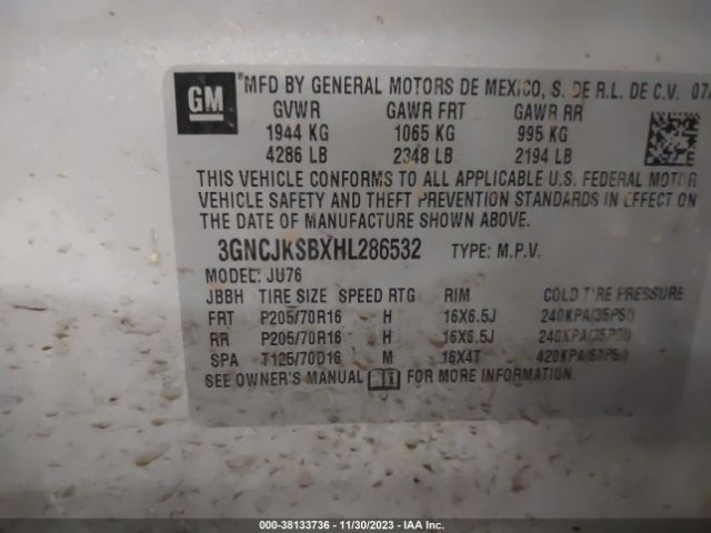 Photo 8 VIN: 3GNCJKSBXHL286532 - CHEVROLET TRAX 