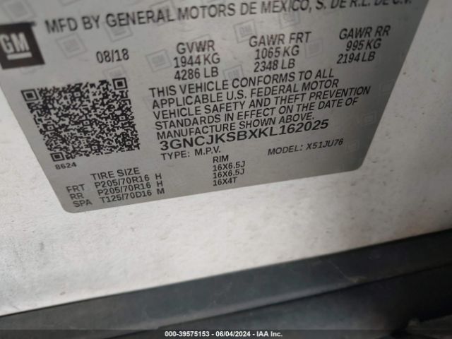 Photo 8 VIN: 3GNCJKSBXKL162025 - CHEVROLET TRAX 