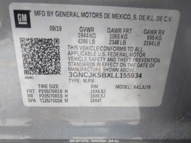 Photo 8 VIN: 3GNCJKSBXLL155934 - CHEVROLET TRAX 