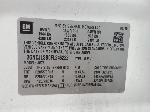 Photo 9 VIN: 3GNCJLSB0FL246222 - CHEVROLET TRAX 1LT 