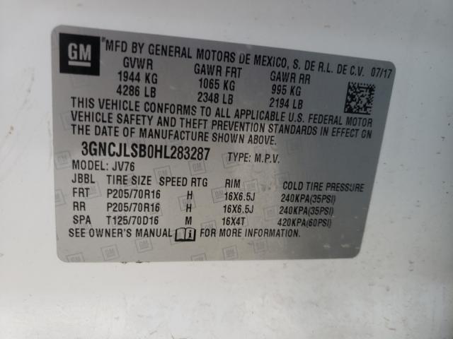 Photo 9 VIN: 3GNCJLSB0HL283287 - CHEVROLET TRAX 1LT 