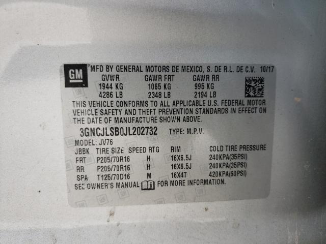 Photo 9 VIN: 3GNCJLSB0JL202732 - CHEVROLET TRAX 1LT 