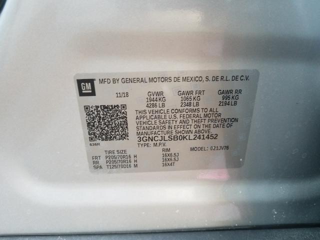 Photo 9 VIN: 3GNCJLSB0KL241452 - CHEVROLET TRAX 1LT 