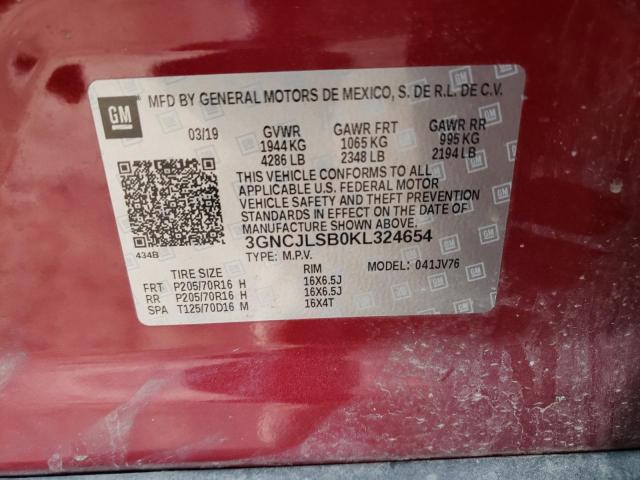 Photo 9 VIN: 3GNCJLSB0KL324654 - CHEVROLET TRAX 1LT 