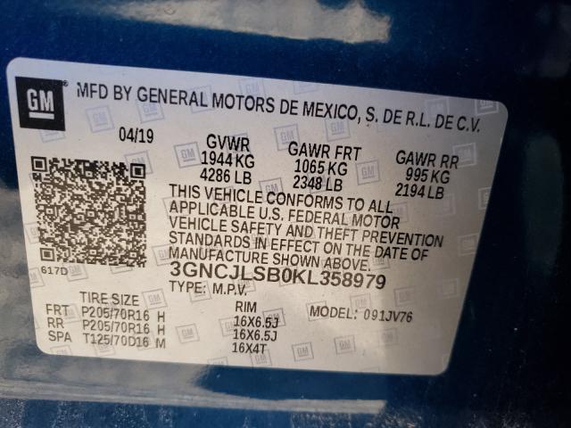 Photo 9 VIN: 3GNCJLSB0KL358979 - CHEVROLET TRAX 1LT 