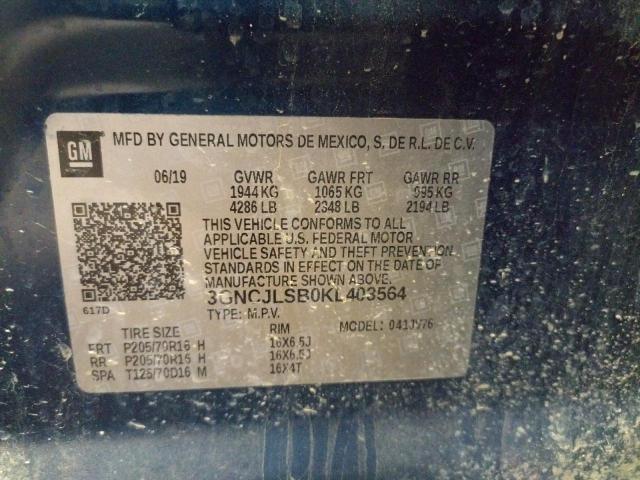 Photo 9 VIN: 3GNCJLSB0KL403564 - CHEVROLET TRAX 1LT 