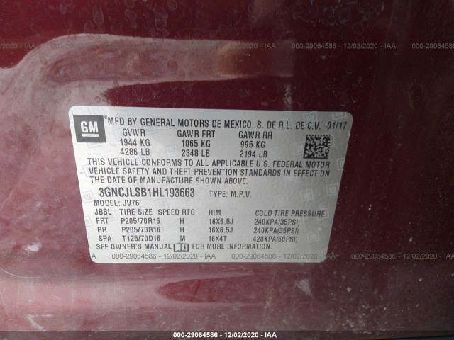 Photo 8 VIN: 3GNCJLSB1HL193663 - CHEVROLET TRAX 