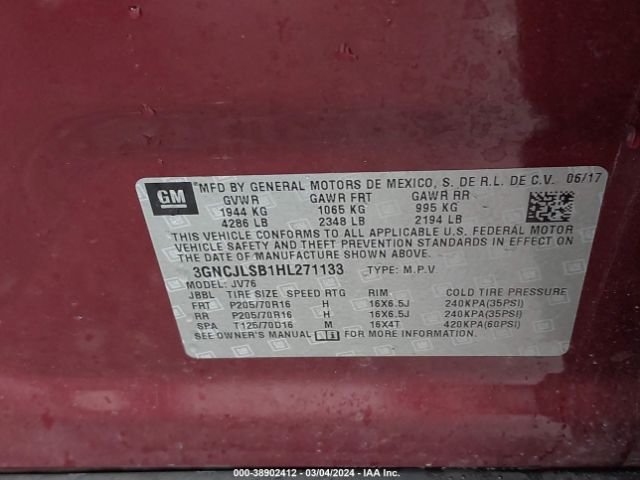 Photo 8 VIN: 3GNCJLSB1HL271133 - CHEVROLET TRAX 