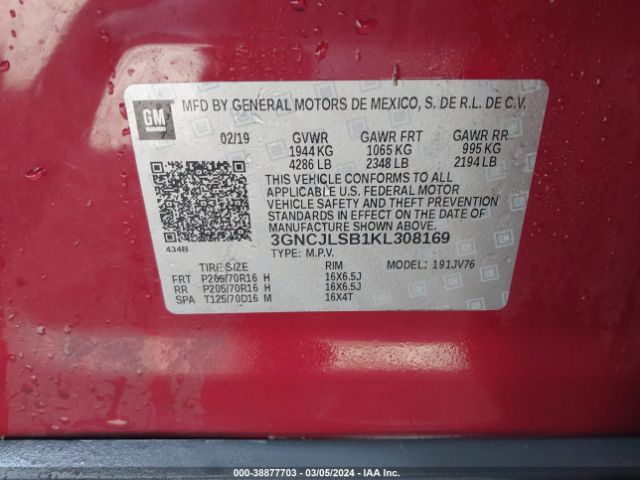 Photo 8 VIN: 3GNCJLSB1KL308169 - CHEVROLET TRAX 