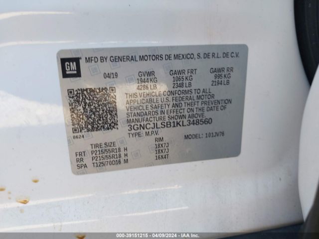 Photo 8 VIN: 3GNCJLSB1KL348560 - CHEVROLET TRAX 