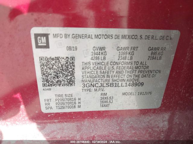 Photo 8 VIN: 3GNCJLSB1LL148909 - CHEVROLET TRAX 