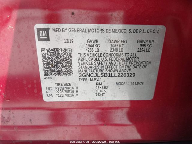 Photo 8 VIN: 3GNCJLSB1LL226329 - CHEVROLET TRAX 