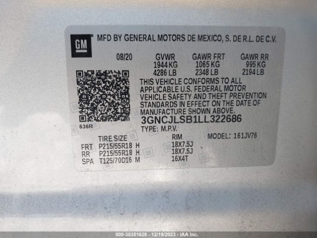 Photo 8 VIN: 3GNCJLSB1LL322686 - CHEVROLET TRAX 