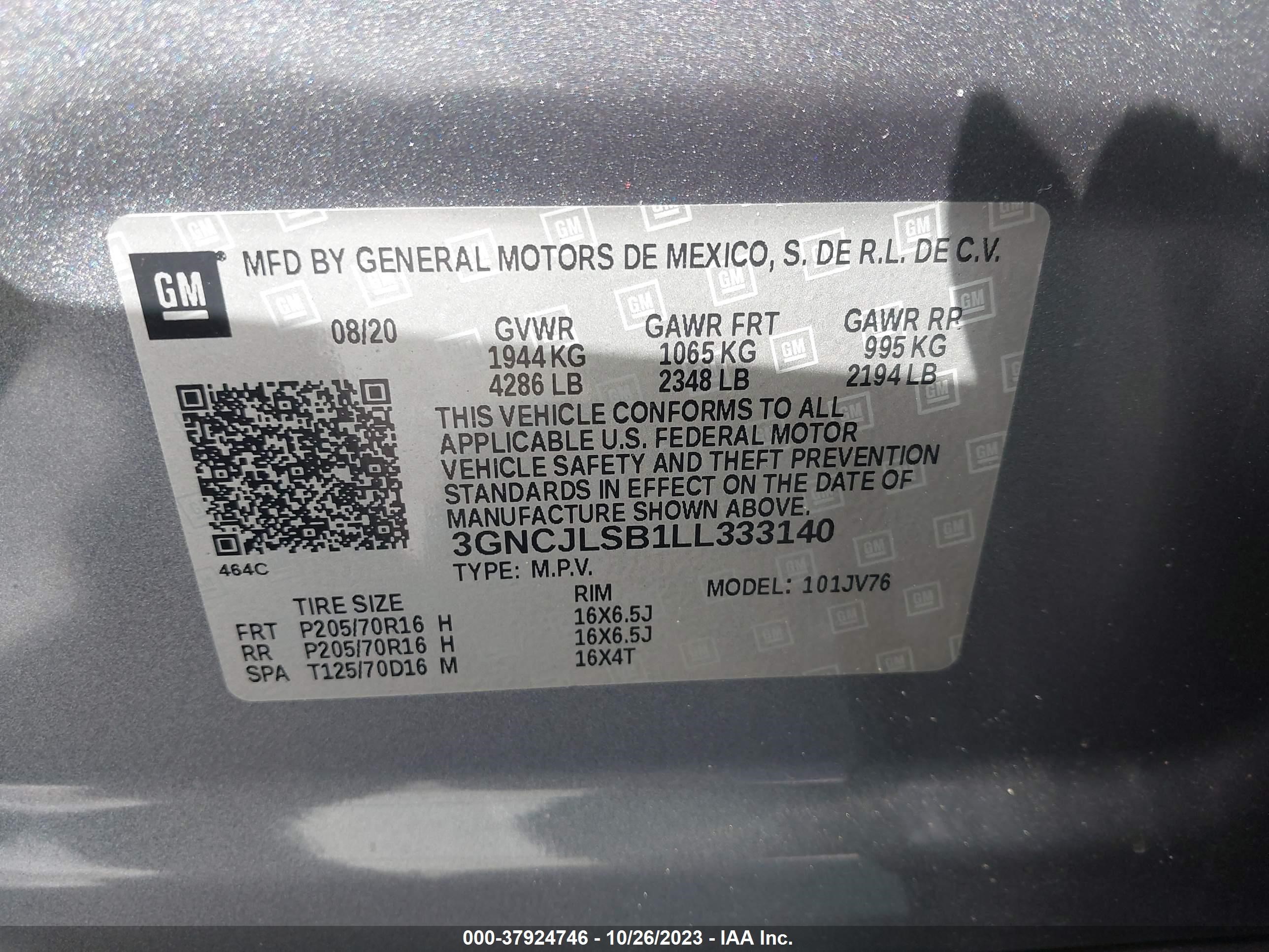 Photo 8 VIN: 3GNCJLSB1LL333140 - CHEVROLET TRAX 