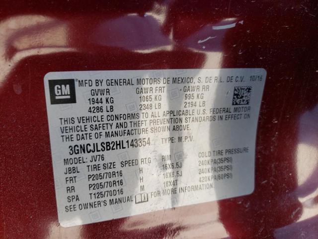 Photo 9 VIN: 3GNCJLSB2HL143354 - CHEVROLET TRAX 