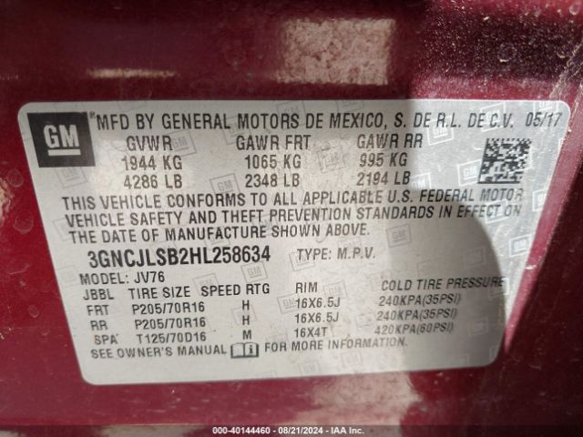 Photo 8 VIN: 3GNCJLSB2HL258634 - CHEVROLET TRAX 