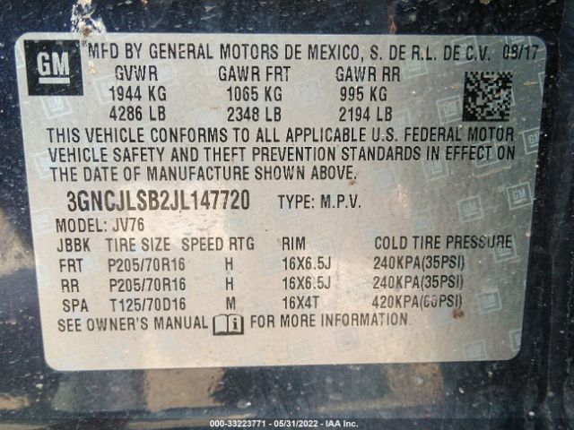 Photo 8 VIN: 3GNCJLSB2JL147720 - CHEVROLET TRAX 