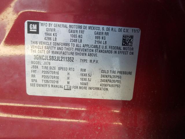 Photo 9 VIN: 3GNCJLSB2JL211352 - CHEVROLET TRAX 1LT 