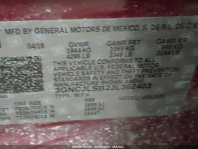 Photo 8 VIN: 3GNCJLSB2JL362403 - CHEVROLET TRAX 