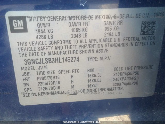 Photo 8 VIN: 3GNCJLSB3HL145274 - CHEVROLET TRAX 