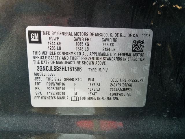 Photo 9 VIN: 3GNCJLSB3HL161586 - CHEVROLET TRAX 1LT 