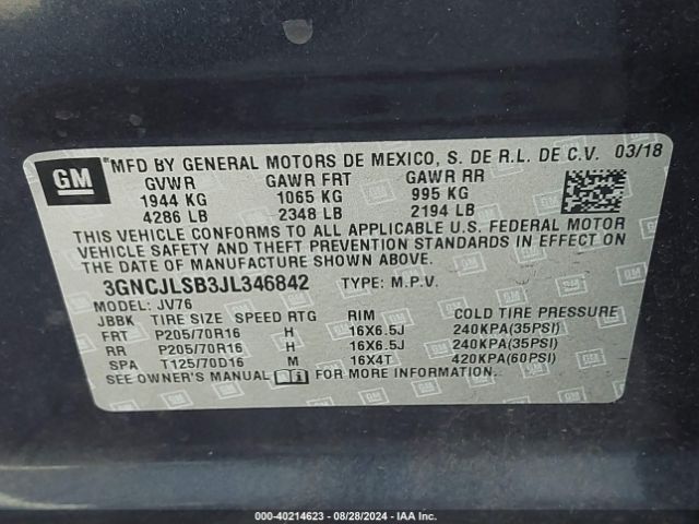 Photo 8 VIN: 3GNCJLSB3JL346842 - CHEVROLET TRAX 