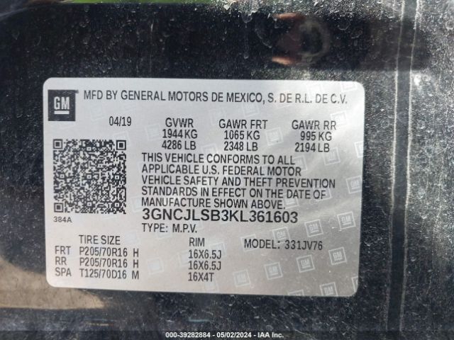 Photo 8 VIN: 3GNCJLSB3KL361603 - CHEVROLET TRAX 