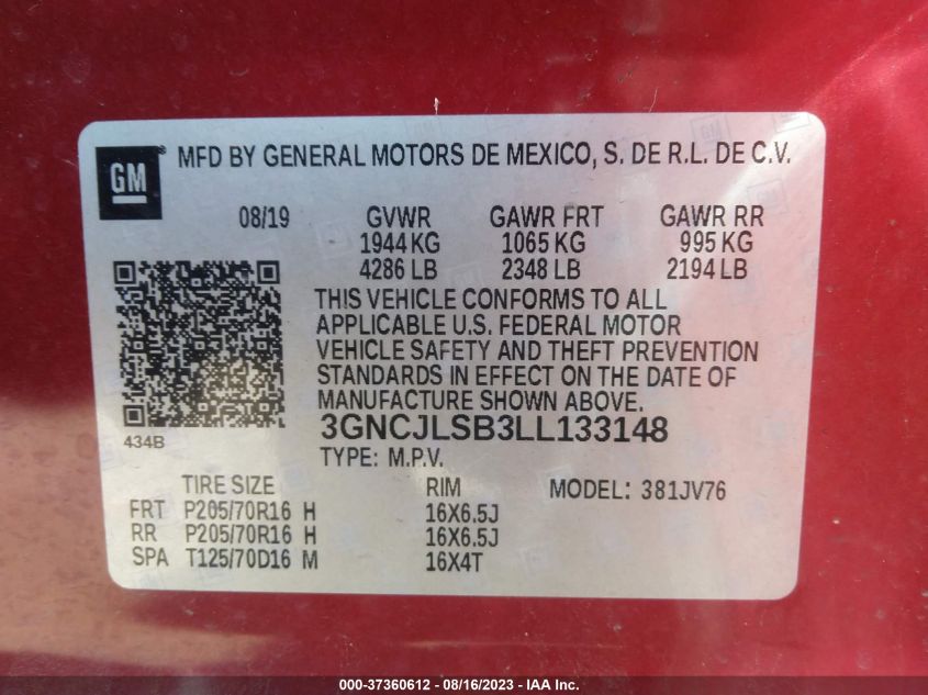 Photo 8 VIN: 3GNCJLSB3LL133148 - CHEVROLET TRAX 