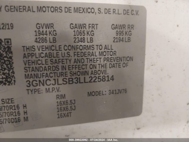 Photo 8 VIN: 3GNCJLSB3LL225814 - CHEVROLET TRAX 