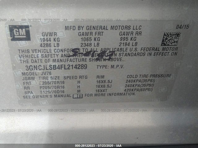 Photo 8 VIN: 3GNCJLSB4FL214289 - CHEVROLET TRAX 