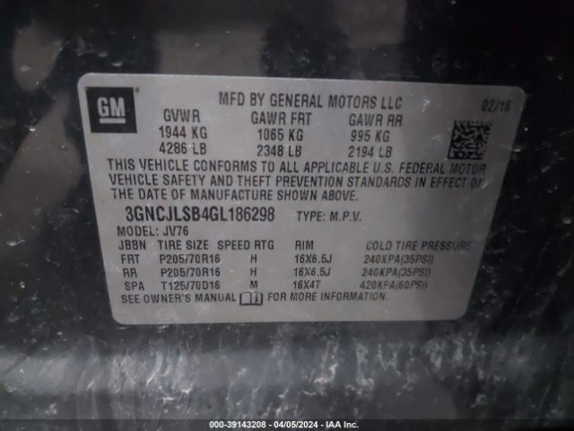 Photo 8 VIN: 3GNCJLSB4GL186298 - CHEVROLET TRAX 