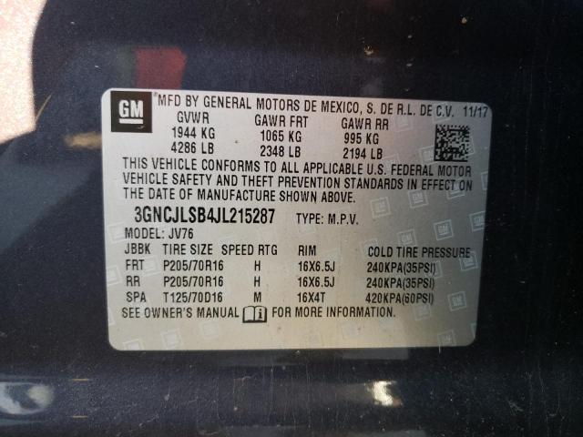 Photo 9 VIN: 3GNCJLSB4JL215287 - CHEVROLET TRAX 1LT 