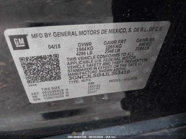 Photo 8 VIN: 3GNCJLSB4JL363410 - CHEVROLET TRAX 