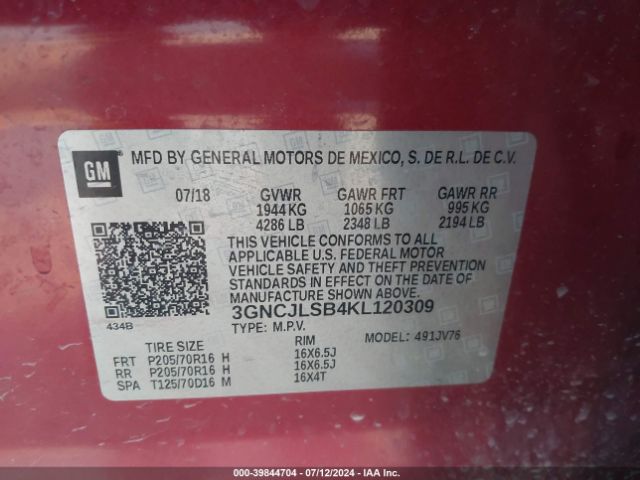 Photo 8 VIN: 3GNCJLSB4KL120309 - CHEVROLET TRAX 