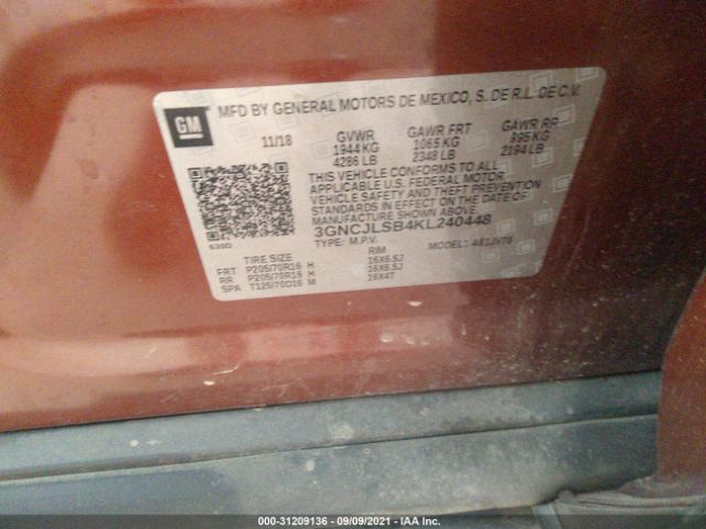 Photo 8 VIN: 3GNCJLSB4KL240448 - CHEVROLET TRAX 