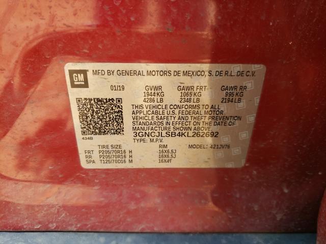 Photo 9 VIN: 3GNCJLSB4KL262692 - CHEVROLET TRAX 1LT 